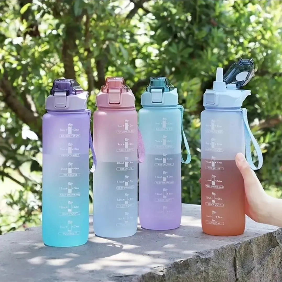 1000ML Gradient Bottle With Straw
