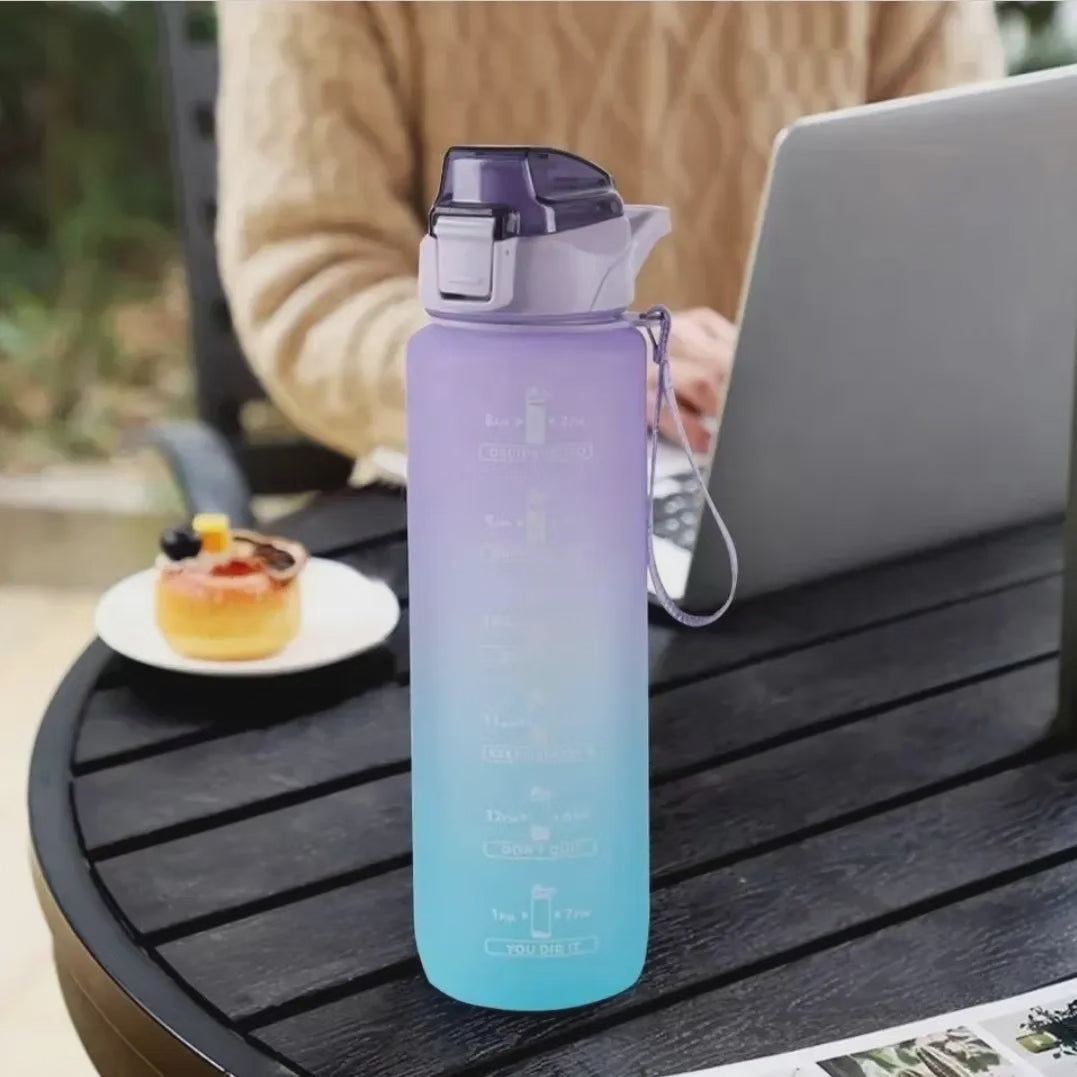 1000ML Gradient Bottle With Straw