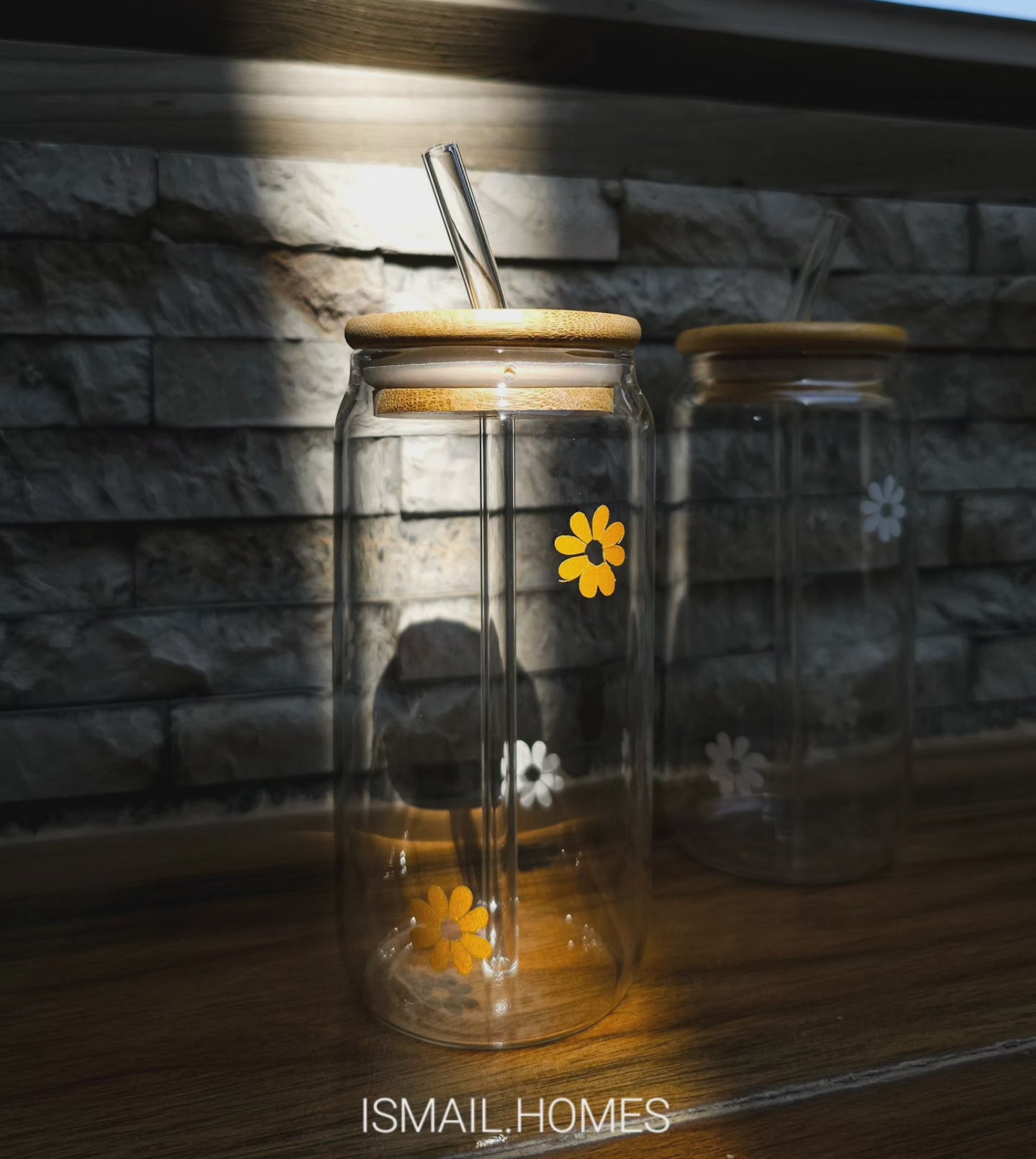 550ML Can Glass with Lid and Glass Straw - Daisy