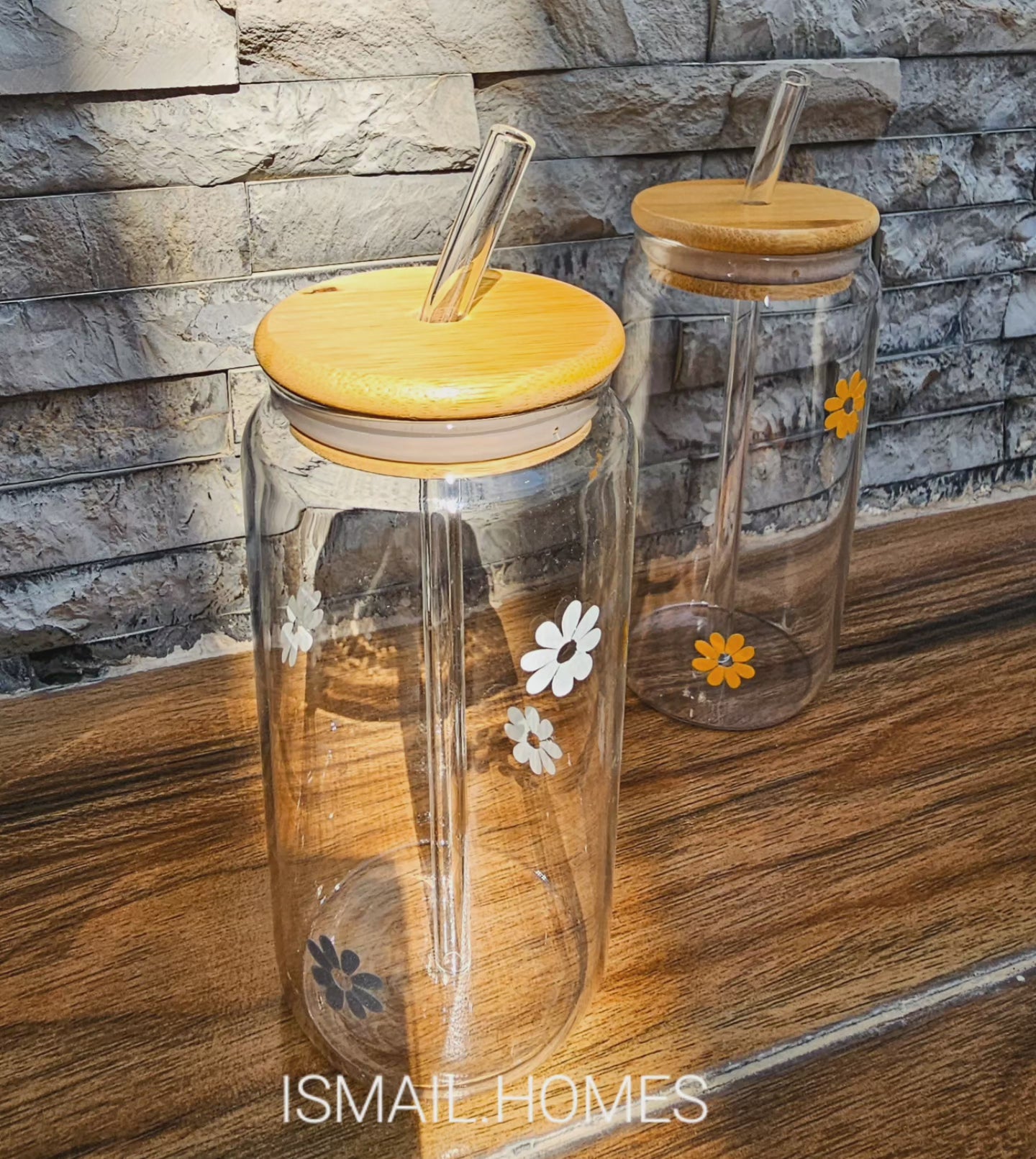 550ML Can Glass with Lid and Glass Straw - Daisy