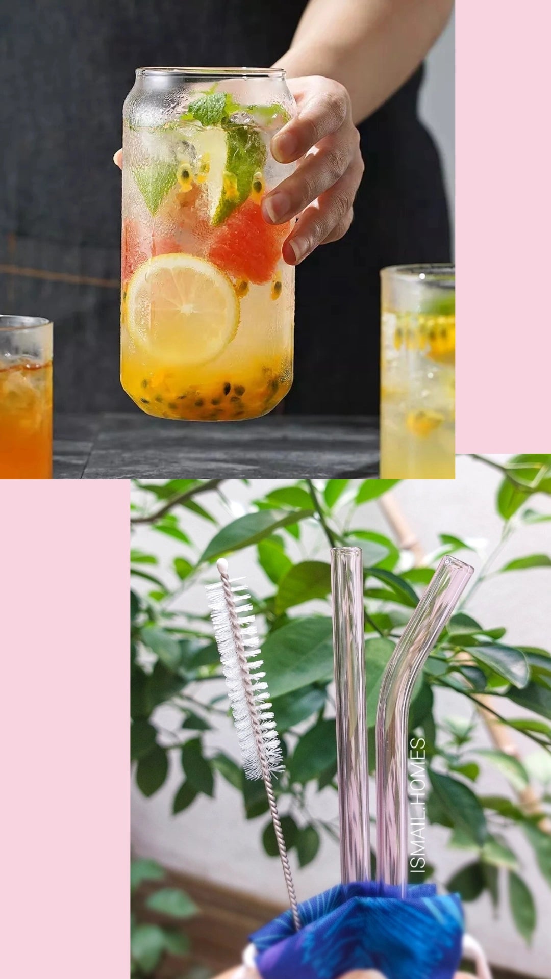 550ML CAN GLASS WITH STRAW SET (2 GLASS STRAWS)