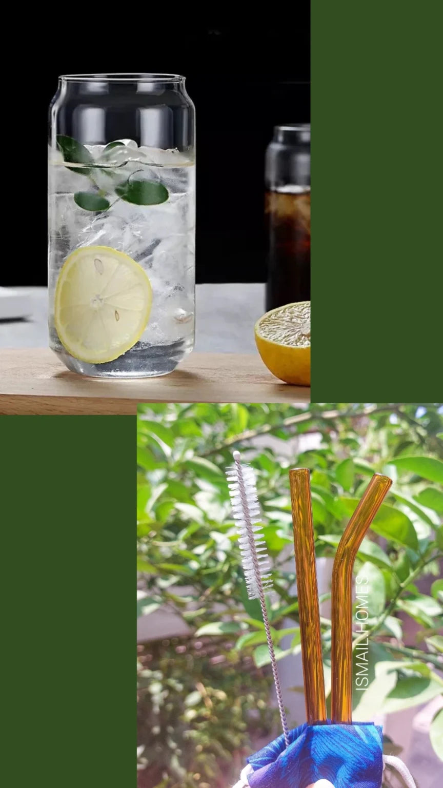 550ML CAN GLASS WITH STRAW SET (2 GLASS STRAWS)