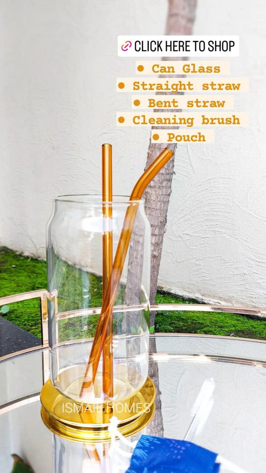 550ML CAN GLASS WITH STRAW SET (2 GLASS STRAWS)