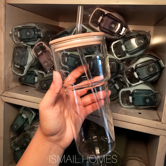 ClearFlow Glass Tumbler with Straw & Lid - 550ml