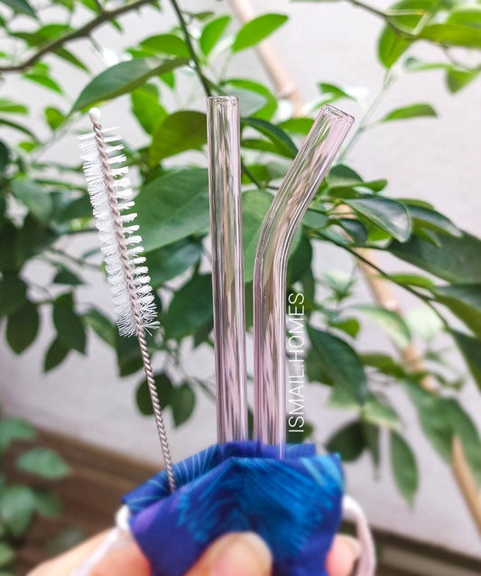 GLASS STRAW (SET OF 2) with cleaning brush and pouch
