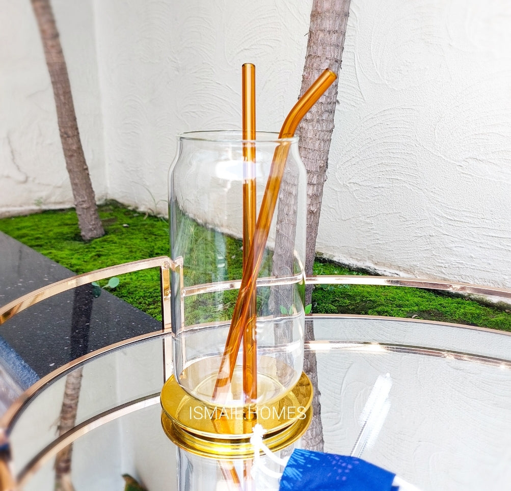 550ML CAN GLASS WITH STRAW SET (2 GLASS STRAWS)