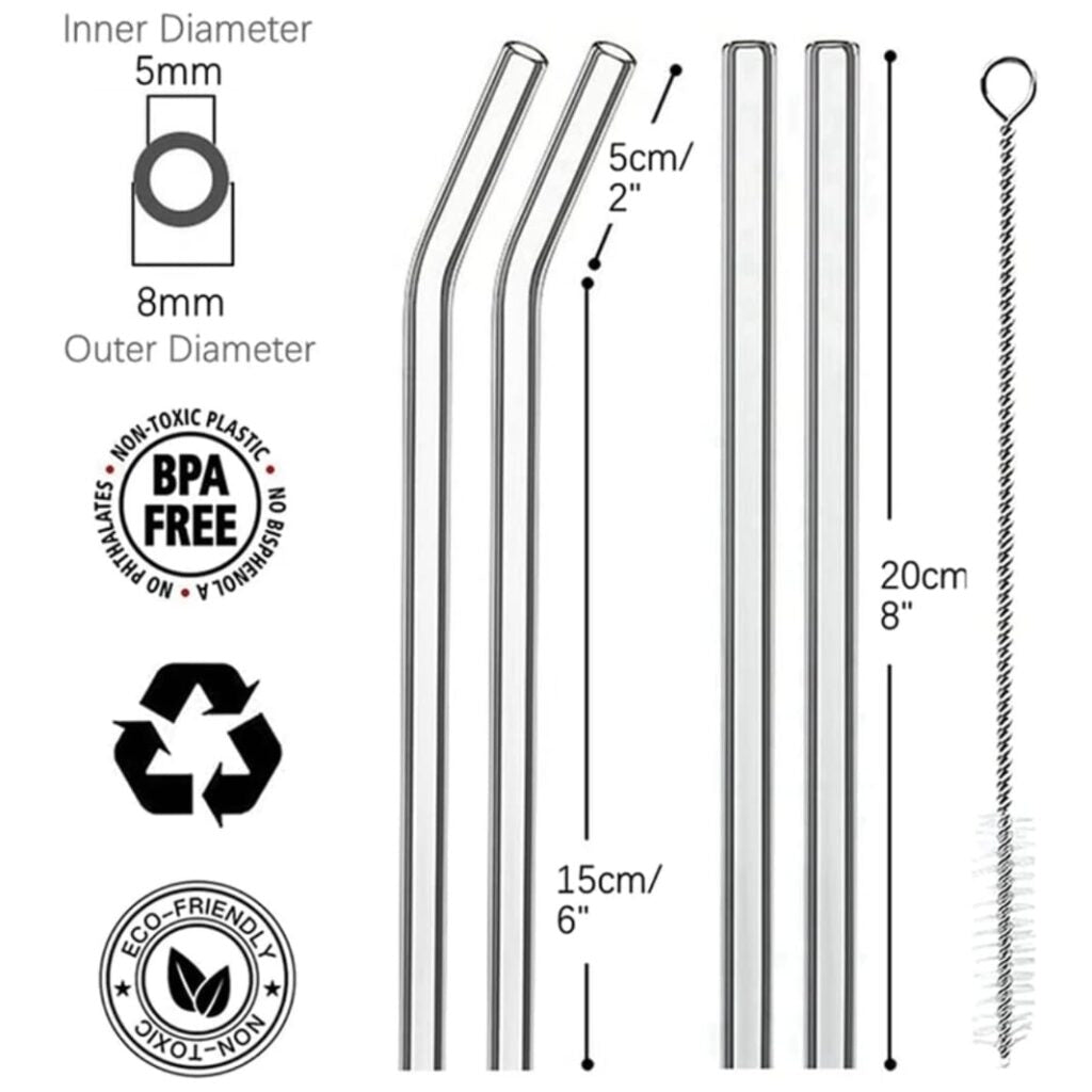 TRANSPARENT BOROSILICATE GLASS STRAW (1 PIECE)