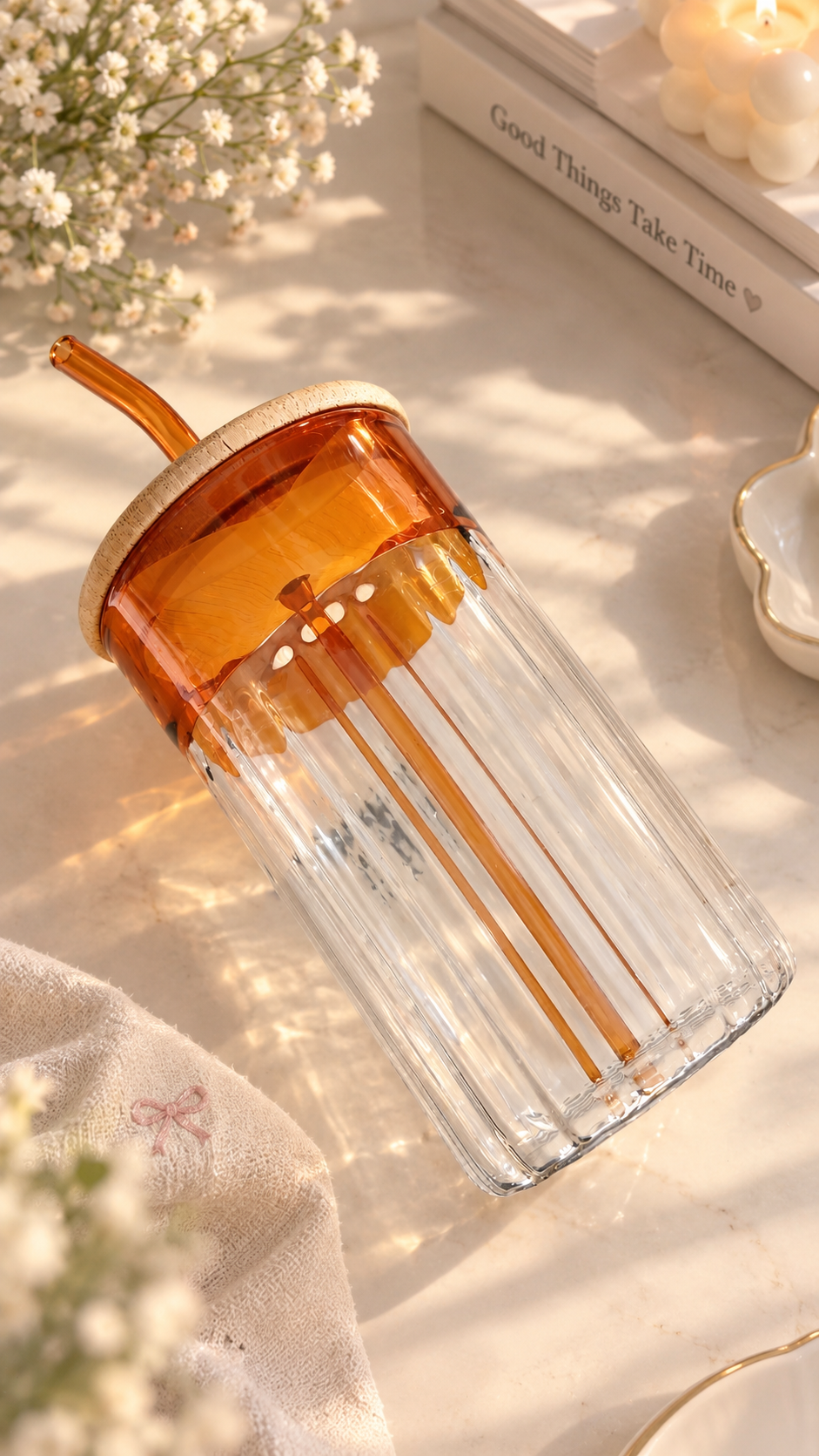 Double colour ribbed coffee glass
