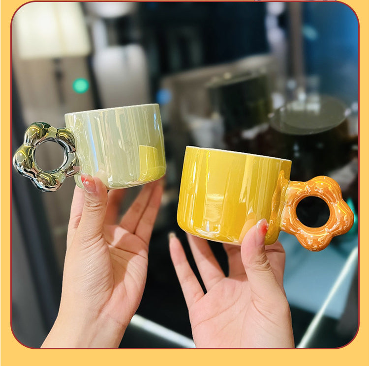 Pearl Glazed Mug with Flower Saucer and Spoon