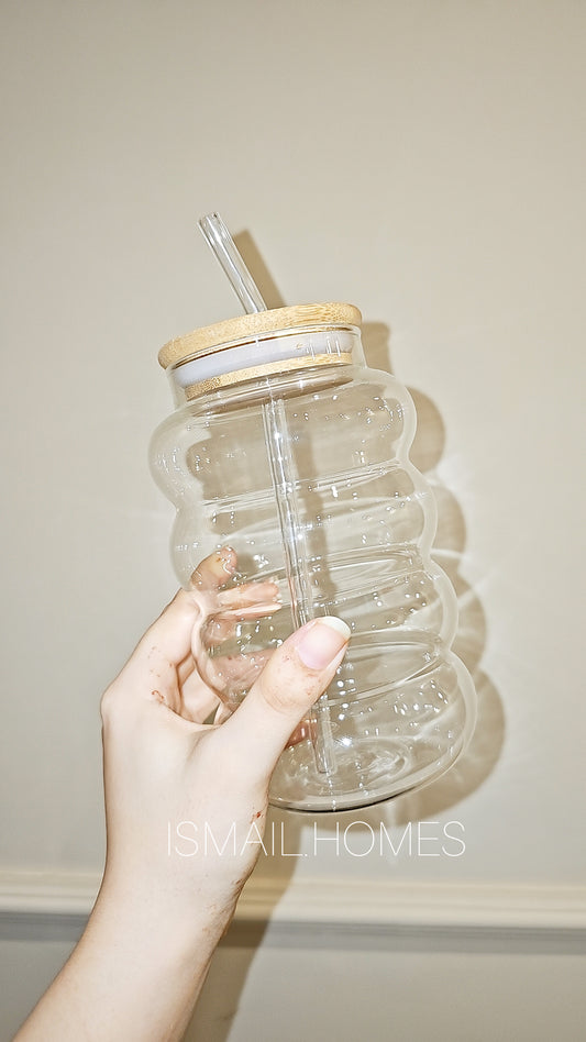 800ML Bubbles Glass with Lid and Glass Straw