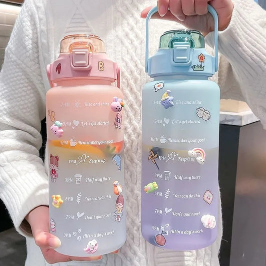 2000ML Gradient water bottle with stickers