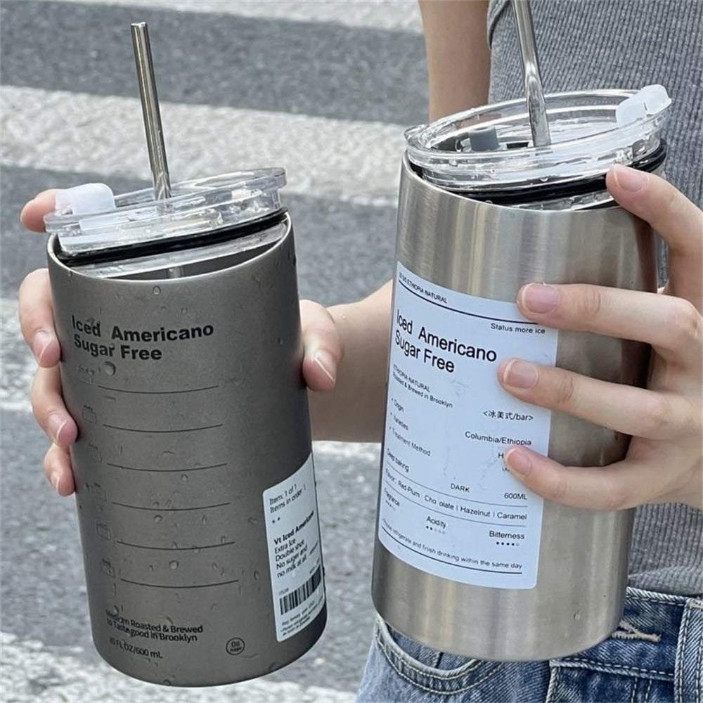 304 Stainless Steel Double Vacuum Mug with Metal Straw
