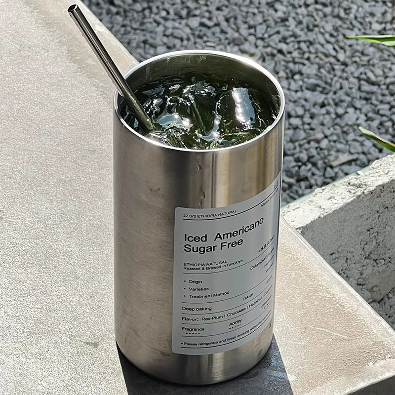 304 Stainless Steel Double Vacuum Mug with Metal Straw