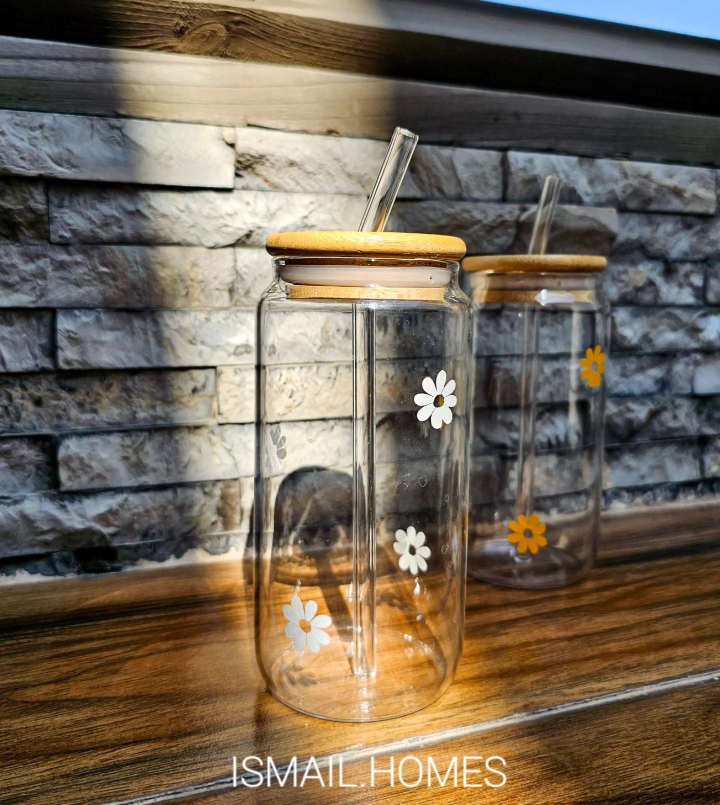 550ML Can Glass with Lid and Glass Straw - Daisy