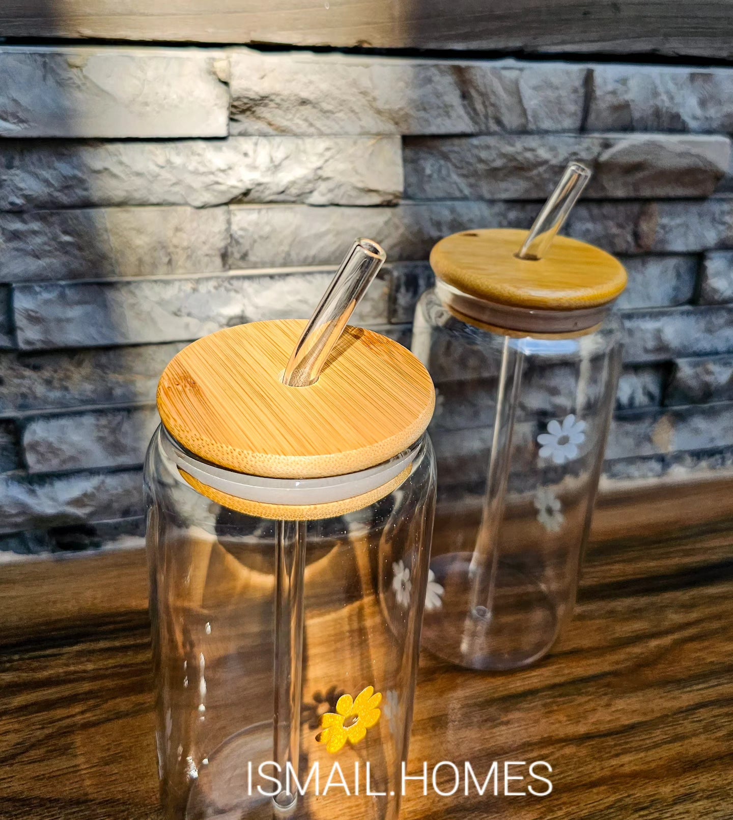 550ML Can Glass with Lid and Glass Straw - Daisy