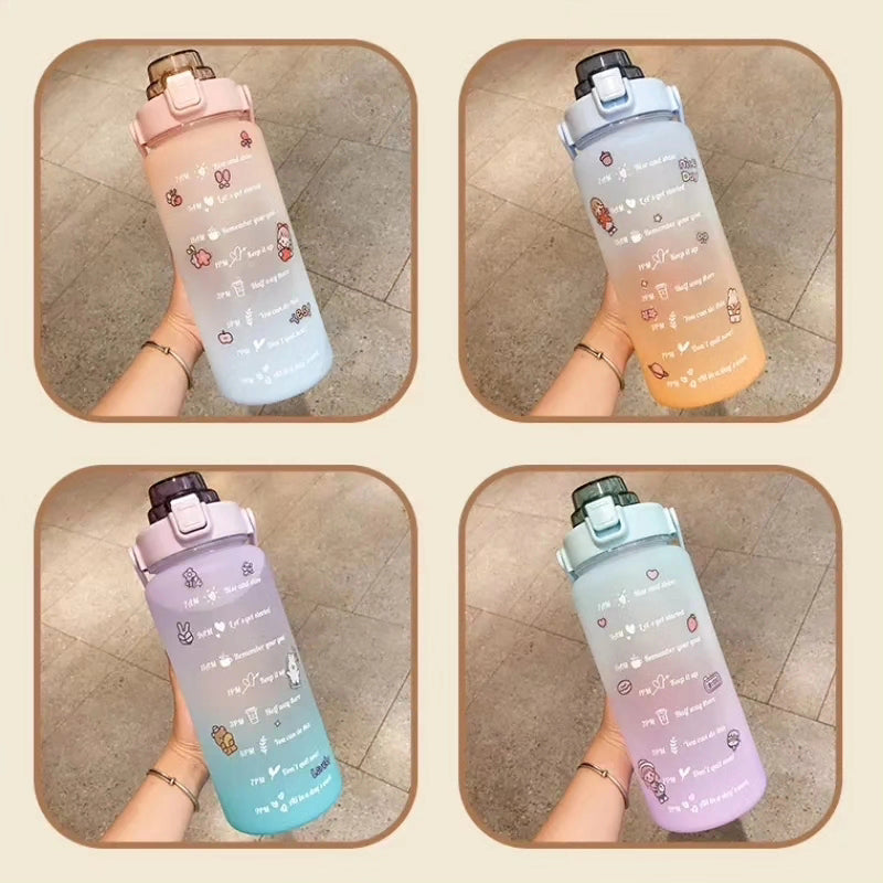 2000ML Gradient water bottle with stickers