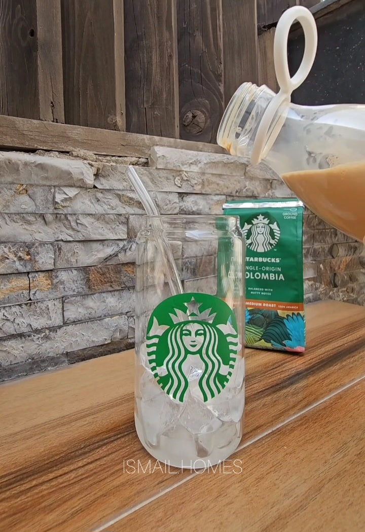 550ML Can Glass with Glass Straw (Starbucks Logo)