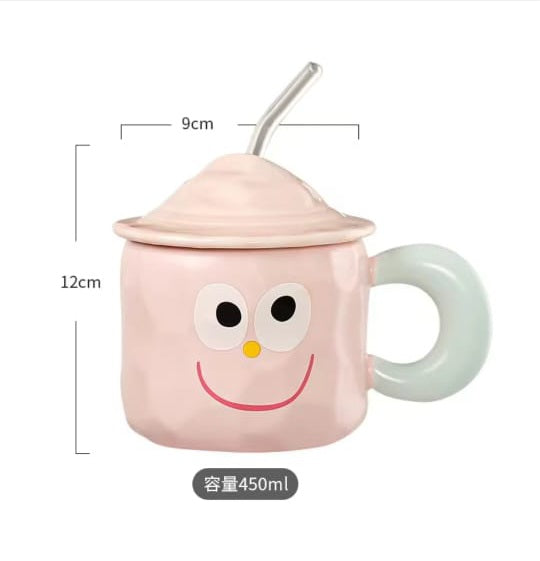 Cartoon Personality Expression Mug with Straw