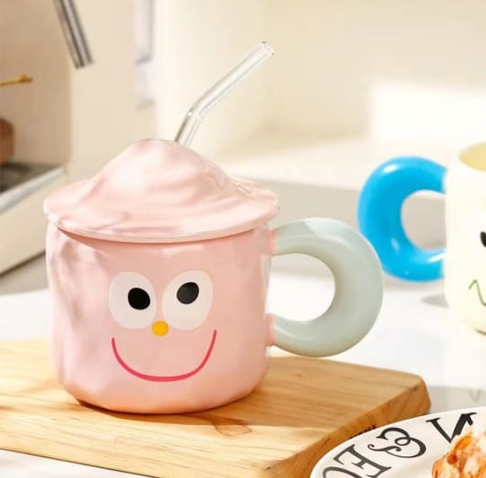 Cartoon Personality Expression Mug with Straw