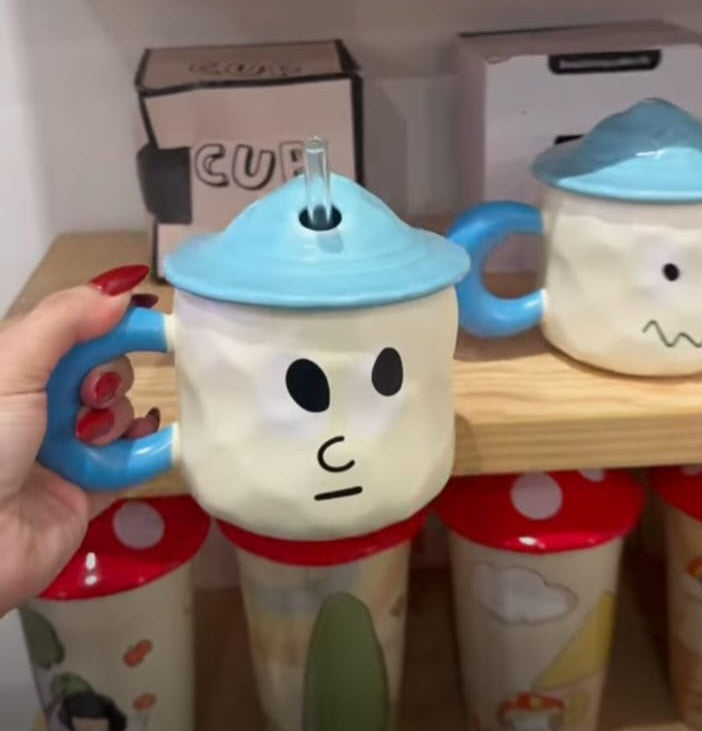 Cartoon Personality Expression Mug with Straw