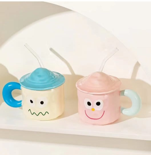 Cartoon Personality Expression Mug with Straw