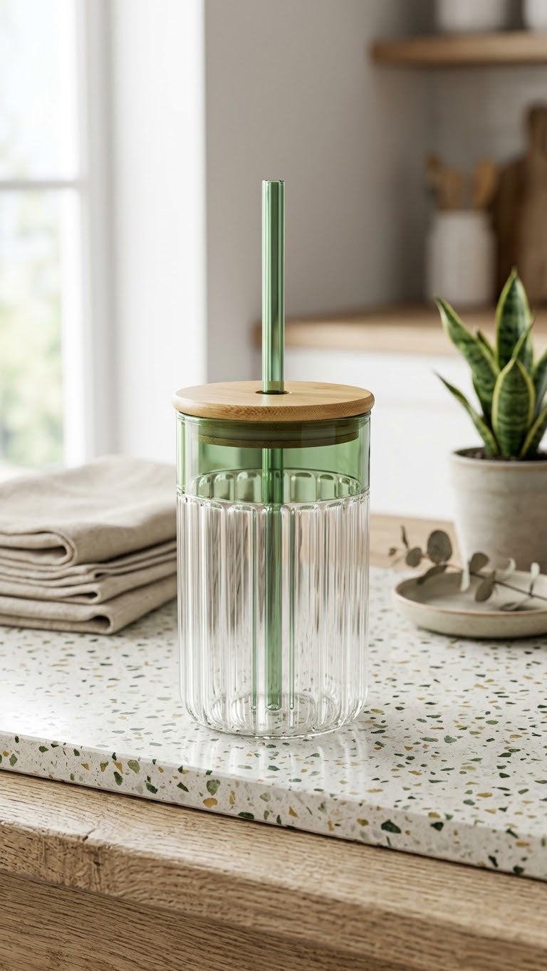 Double colour ribbed coffee glass